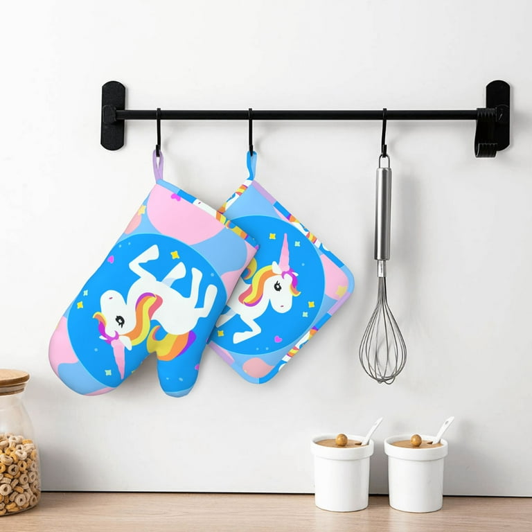 Unique Unicorn Oven Mitts and Pot Holders Sets Colorful Star Hot