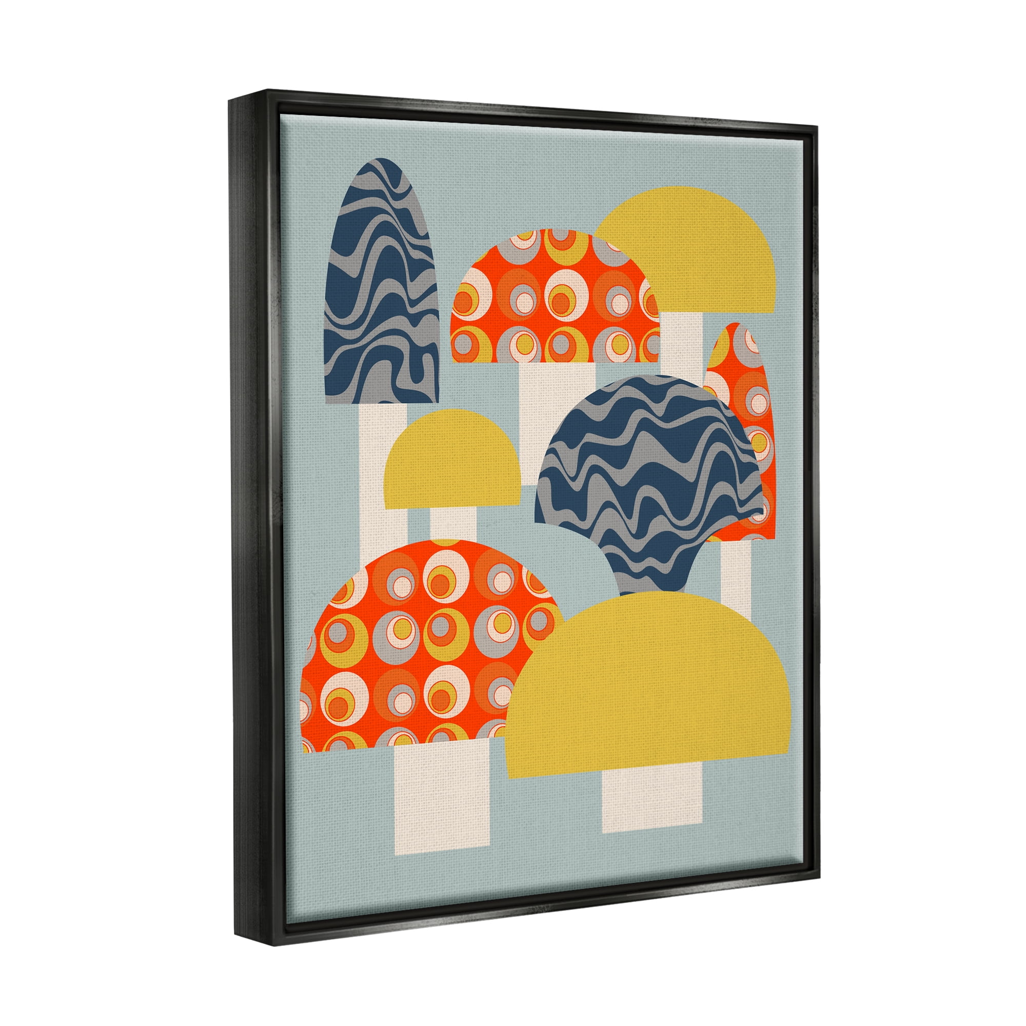 Stupell Industries Fun Patterned Mushrooms Botanical & Floral Painting Black Floater Framed Canvas Art Print Wall Art, 17 x 21
