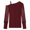 thumbnail image 4 of Womens Shirts Tshirts Long Sleeve Womens Workout Tops Fall Lace Hollow Out Sexy Off Shoulder Comfy Solid Color Work Blouses Dressy Casual Red S, 4 of 6