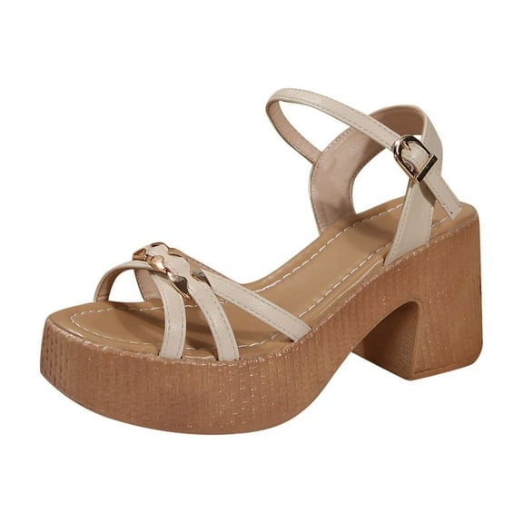 Wedge Sandals Dressy for Womens, Womens Summer Casual Brided Strap Platform Open Toe Stacked Mid Heels Sandal Comfortable Walking Shoes for Travel Outdoor