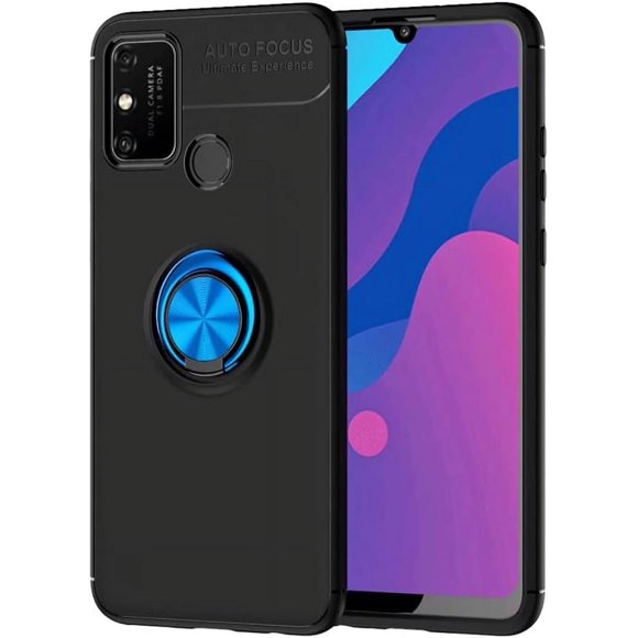 HAHDAXIA Compatible for Case Oppo Realme C17, 360°Rotatable Metal Ring Bracket Cover for Magnetic Car Mount, Shockproof TPU Phone Case Black Blue & 2X Screen Protector