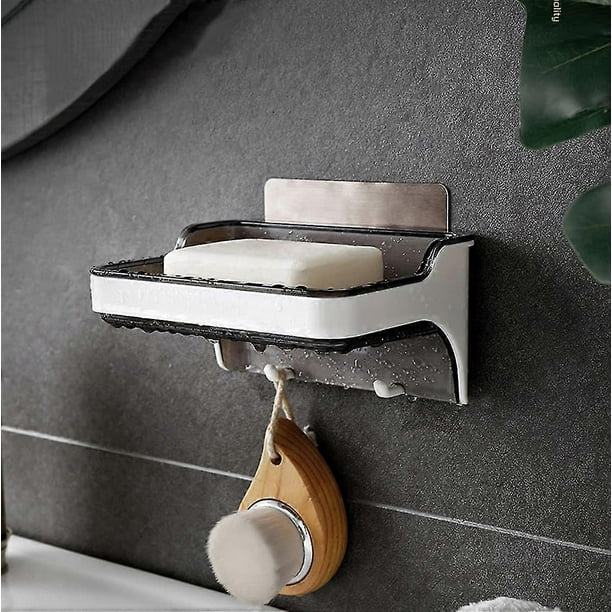 Soap Dish Holder Adhesive No Drilling Soap Holder Waterproof Soap Saver With Hooks Soap Tray For Bathroom Shower