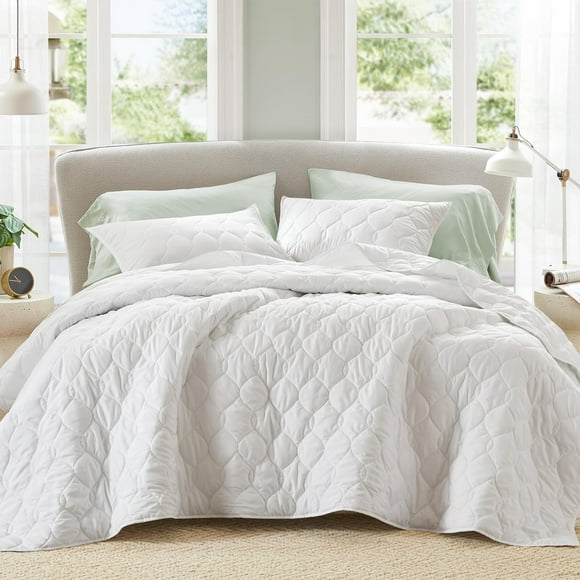 Comfort Spaces Queen Quilt Set Modern Reversible Ogee Coverlet Queen Bedding Set Cozy Quilted Winter Layer, All Season Lightweight Soft Queen Size Quilt, Kienna, Full/Queen White Ogee 3 Piece