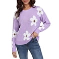thumbnail image 2 of Yokua Women's Floral Pattern Round Neck Long Sleeve Casual Loose Knit Sweater, 2 of 9