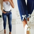 thumbnail image 3 of Gibobby Jeans dama cintura alta Pantalones de vaqueros ajustados con piernas largas y mariposas, flores pegajosas, cuentas tachonadas, divididos(Azul oscuro,M), 3 of 4