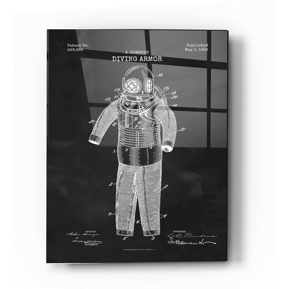 Epic Art 'Diving Armor Blueprint Chalkboard Patent' Acrylic Glass Wall Art, 24"x36"