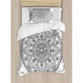 thumbnail image 3 of Lotus Duvet Cover Set Queen Size, Oriental Mandala Pattern Flower Petal Effect Arabic Style Monochrome Boho Design, Decorative 3 Piece Bedding Set with 2 Pillow Shams, Grey White, by Ambesonne, 3 of 3