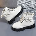 thumbnail image 5 of Viluyesy Girls Faux Leather Combat Ankle Boots, Lace Up Side Zipper, Back Bow Decor, Rugged Lug Sole Outdoor Booties White Size 2.5 Big Kids, 5 of 8