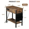 End Table with USB Charging Ports & Outlets, Storage Drawer, and Fabric Basket, Rustic Side