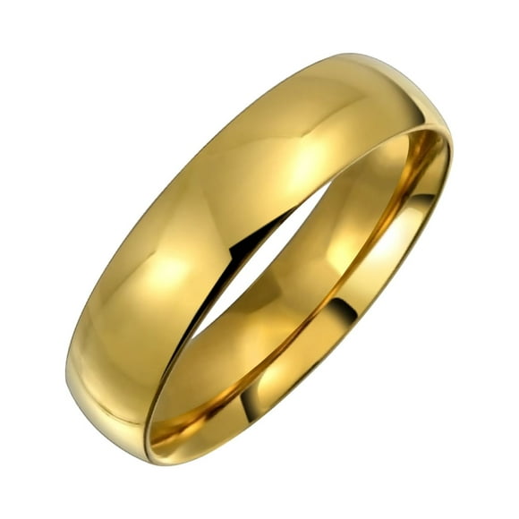 Dome Comfort Fit Wedding Band Ring for Couples for Men for Women 14K Gold Plated Stainless Steel 5MM