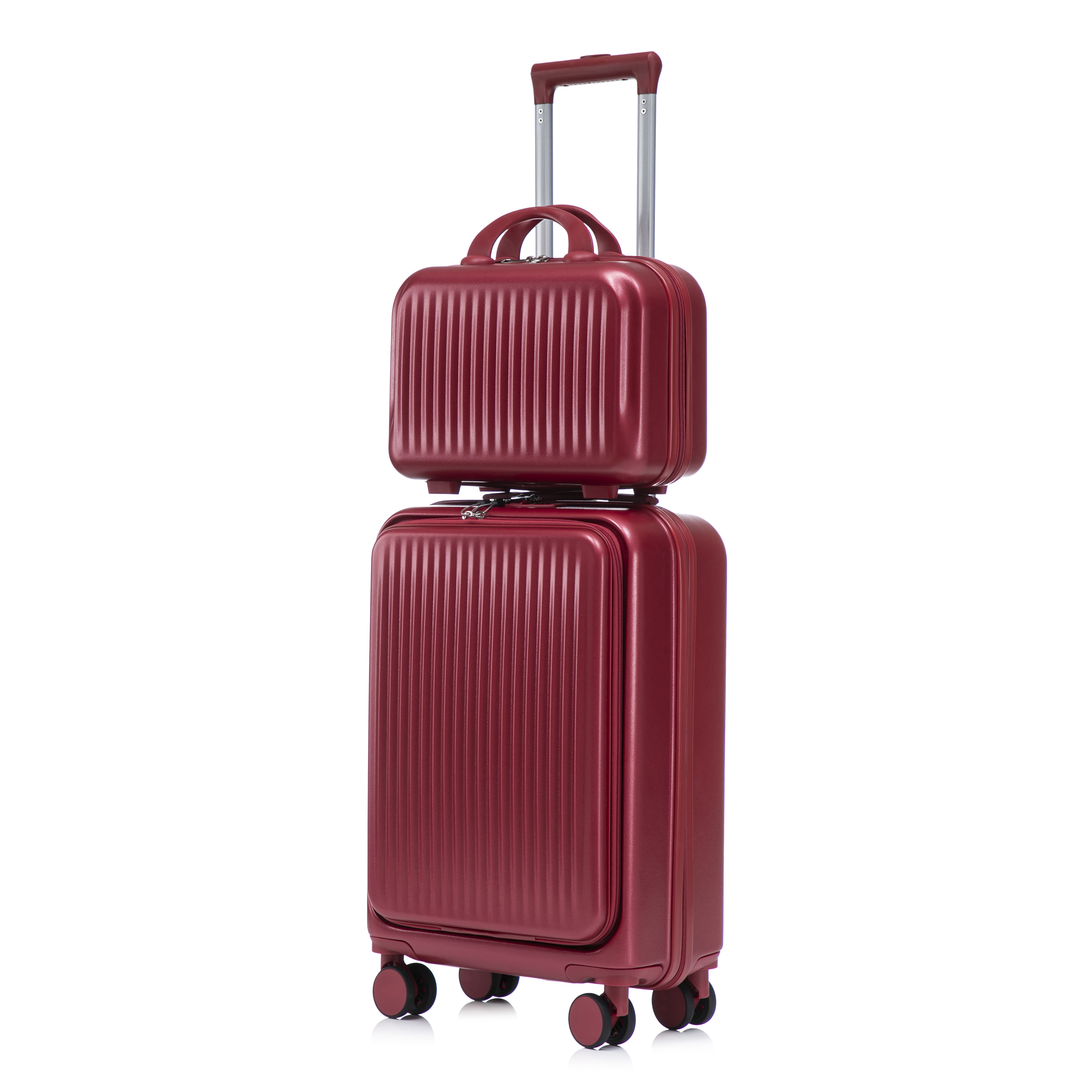 Leumius 2 Piece in ABS Spinner WheelLuggage Sets, HardsideSuitcase with CombinationLock,20 inch Carry OnLuggage 14 inch CosmeticCase,Red