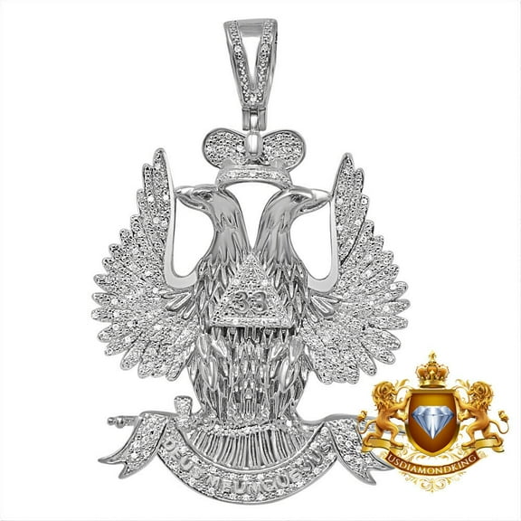 Real Diamond 0.60 Cwt. 33 Degree Masonic Scottish Rite Freemasonry Pendent Charm Over 10K White Gold Finish