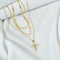 thumbnail image 2 of Collares Chapados en oro amarillo JeenMata Paquete Múltiple 3 collares triple capa colgante cruz halo deslumbrante, 2 of 5