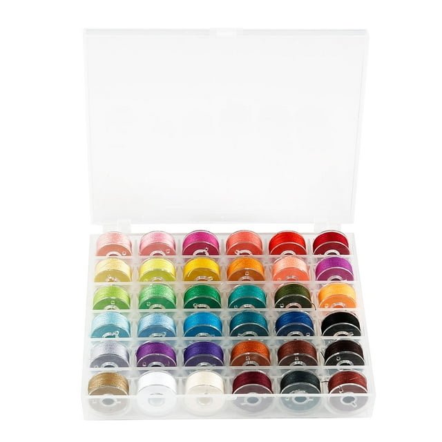 Dsseng 36Pcs Sewing Machine Bobbin Threads with Storage Case Box Multicoloured Pre-Wound Bobbins Set for Brother/Babylock/Janome/Elna/Kenmore/Babylock/Singer Sewing Machine