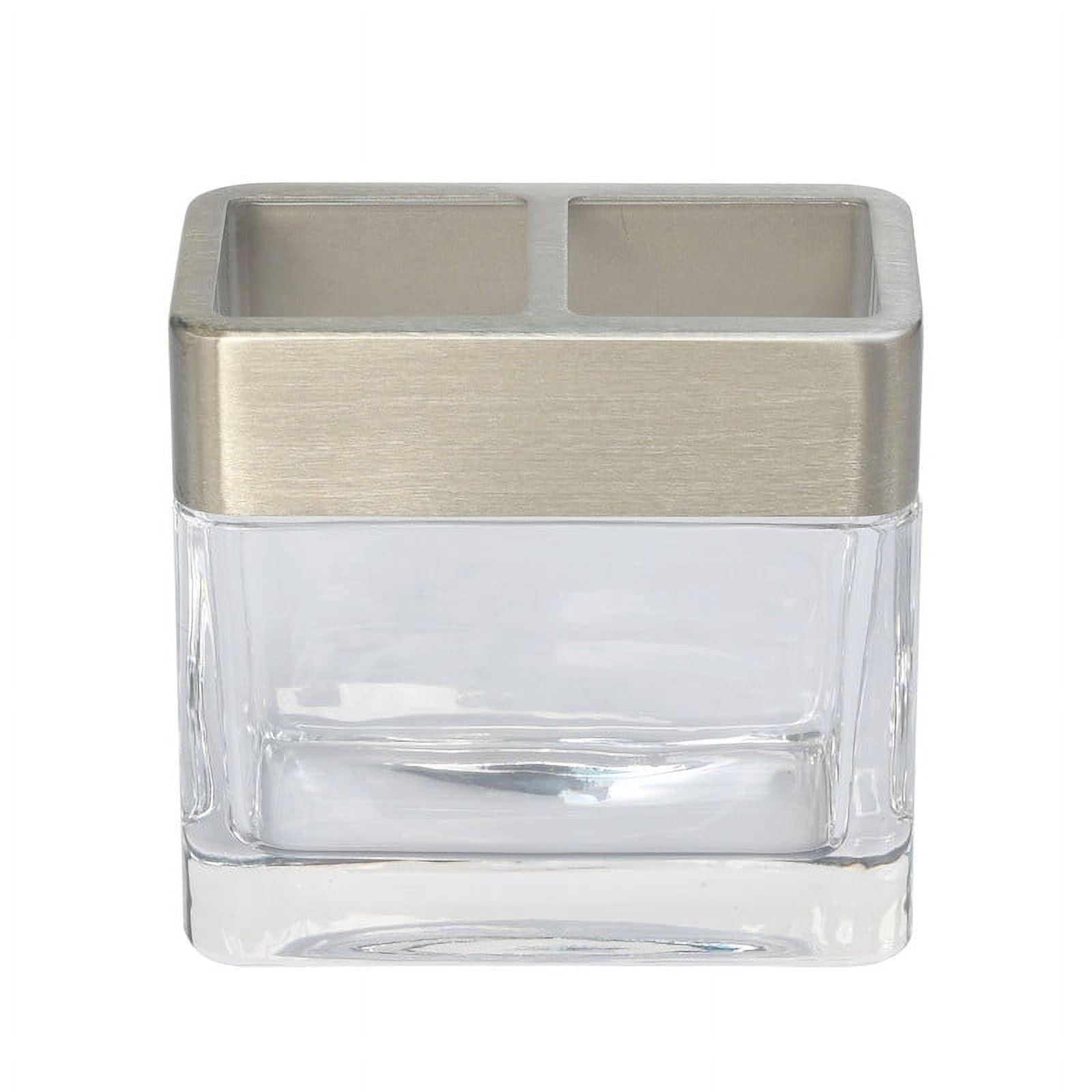 Better Homes & Gardens Metal and Glass Toothbrush Holder, Clear with Silver Accent