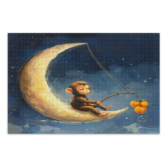 WOBOGO Cute Monkey Sitting on The Moon Jigsaw Puzzle Challenge 500 Piece Jigsaw Suitable for Game Night Finished Size 20.5 x 14.9in