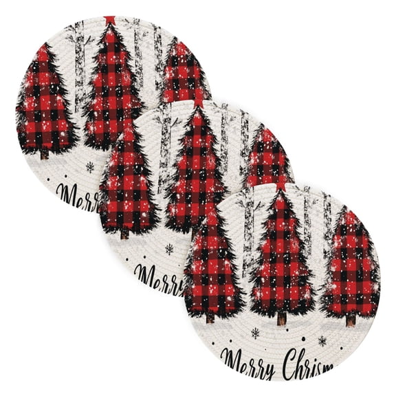 BZSMCE Mats for Pots,Pans Place Buffalo Plaid Christmas Trees Simple Style Pattern Pot Mats