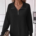 thumbnail image 4 of ATOYSOY Solid Color Tops Lapel V Neck Zipper Pullovers Trendy Outwear Fall Casual Ribbed Loose Shirts for Women Long Sleeve Tees Black L, 4 of 5