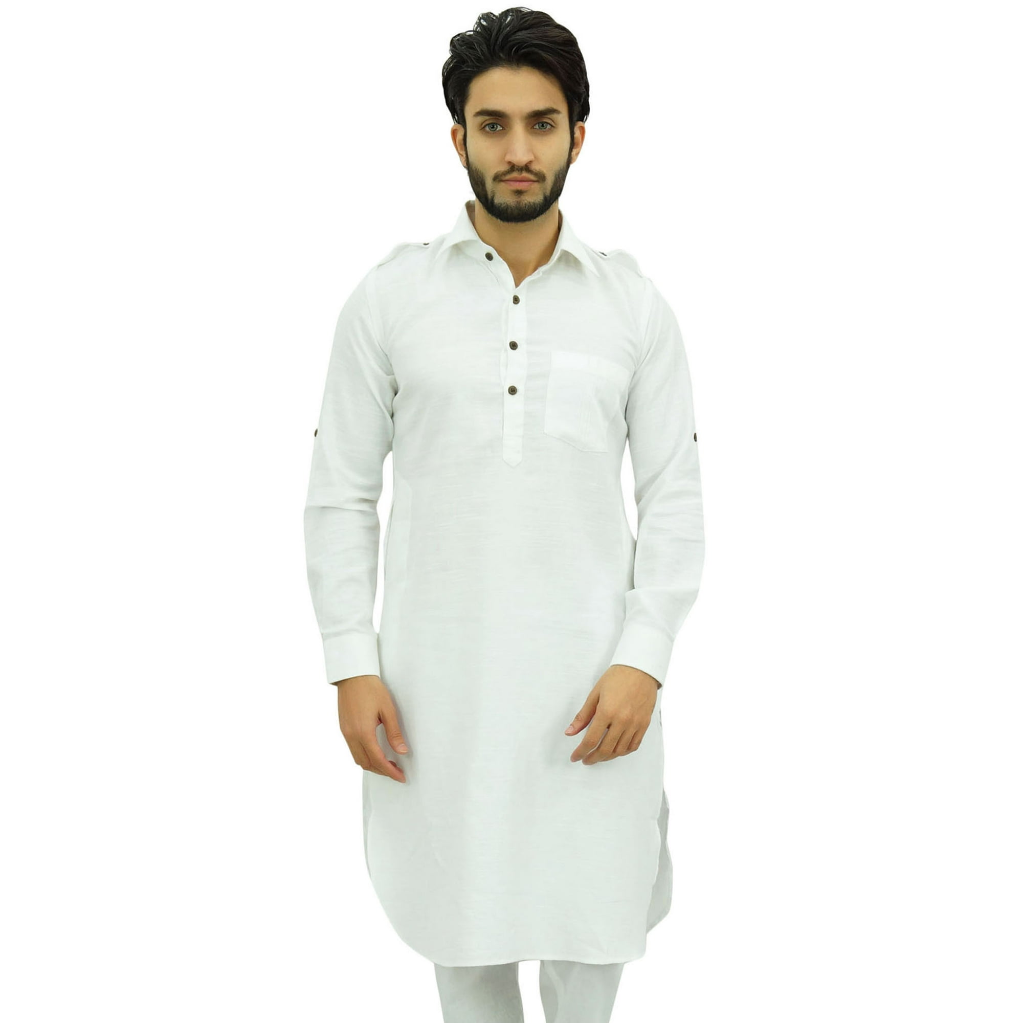 Atasi Men s Classic White Pathani Style Kurta Pajama Set Long Cotton Shirt Xx Large White