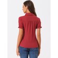 thumbnail image 4 of Blusa de algodón con volantes y cuello vuelto para mujer Borgoña L Allegra K, 4 of 6