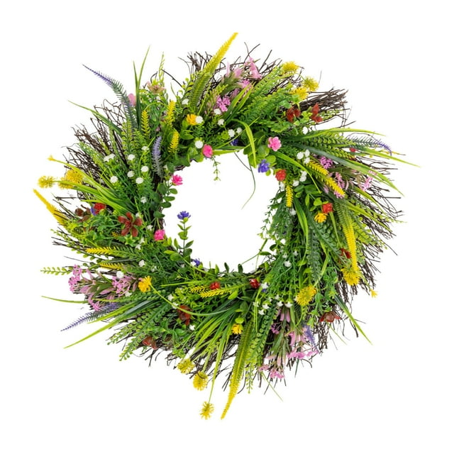 Corona de primavera para puerta de entrada, adorno colgante de moda, elegante corona de flores silvestres para Diámetro 35CM