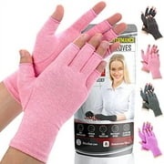 BLITZU Arthritis Compression Gloves Women Men for RSI, Carpal Tunnel, Rheumatiod, Tendonitis, Fingerless Gloves for Computer Typing and Dailywork PINK L