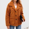 thumbnail image 4 of Fesfesfes Plush Coat for Women Fall Winter Lapel Solid Color Long Sleeve Button Plush Jacket Tops Clearance, 4 of 9