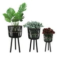 thumbnail image 2 of Set of 3 Wooden Planters on Stands - Modern Bamboo & Pine Wood Indoor/Outdoor Decorative Plant Holders for Home & Garden - Stylish Woven Baskets with Sturdy Legs; 26" Tall, Black, 2 of 8