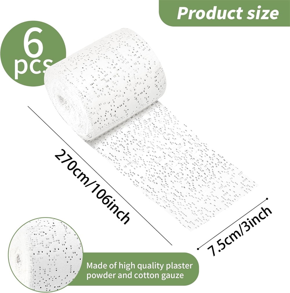 NOGIS 6 Pack White Plaster Cloth Gauze Bandages Rolls for Art Project, Belly Cast, Sculptures, Body Casts, Craft Projects, Scenery Construction - Each Roll 3 x 106 Inch (Total 53.1ft Long)