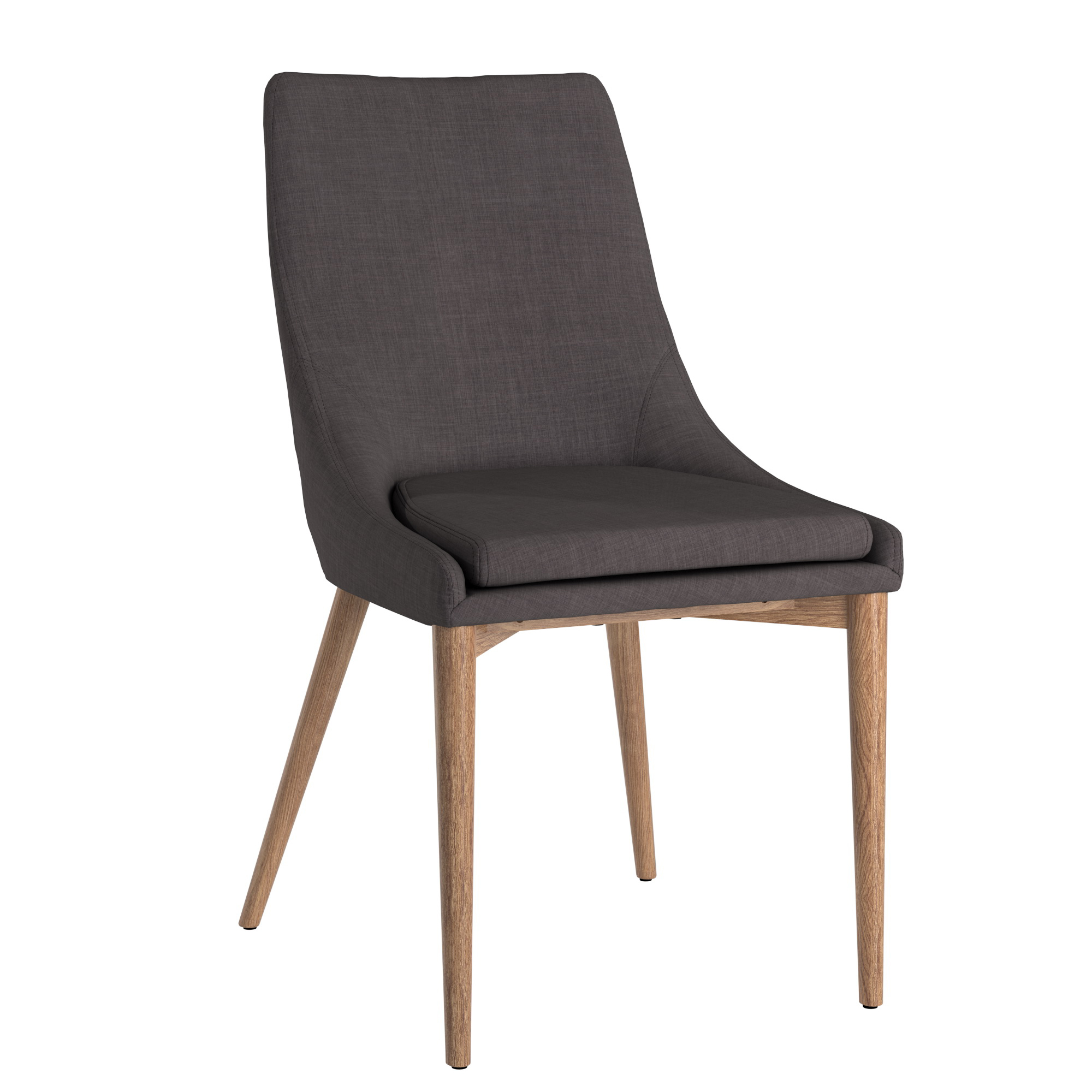 Chelsea Lane Mid-Century Modern Linen and Oak Dining Chairs, Set of 2, Dark Grey