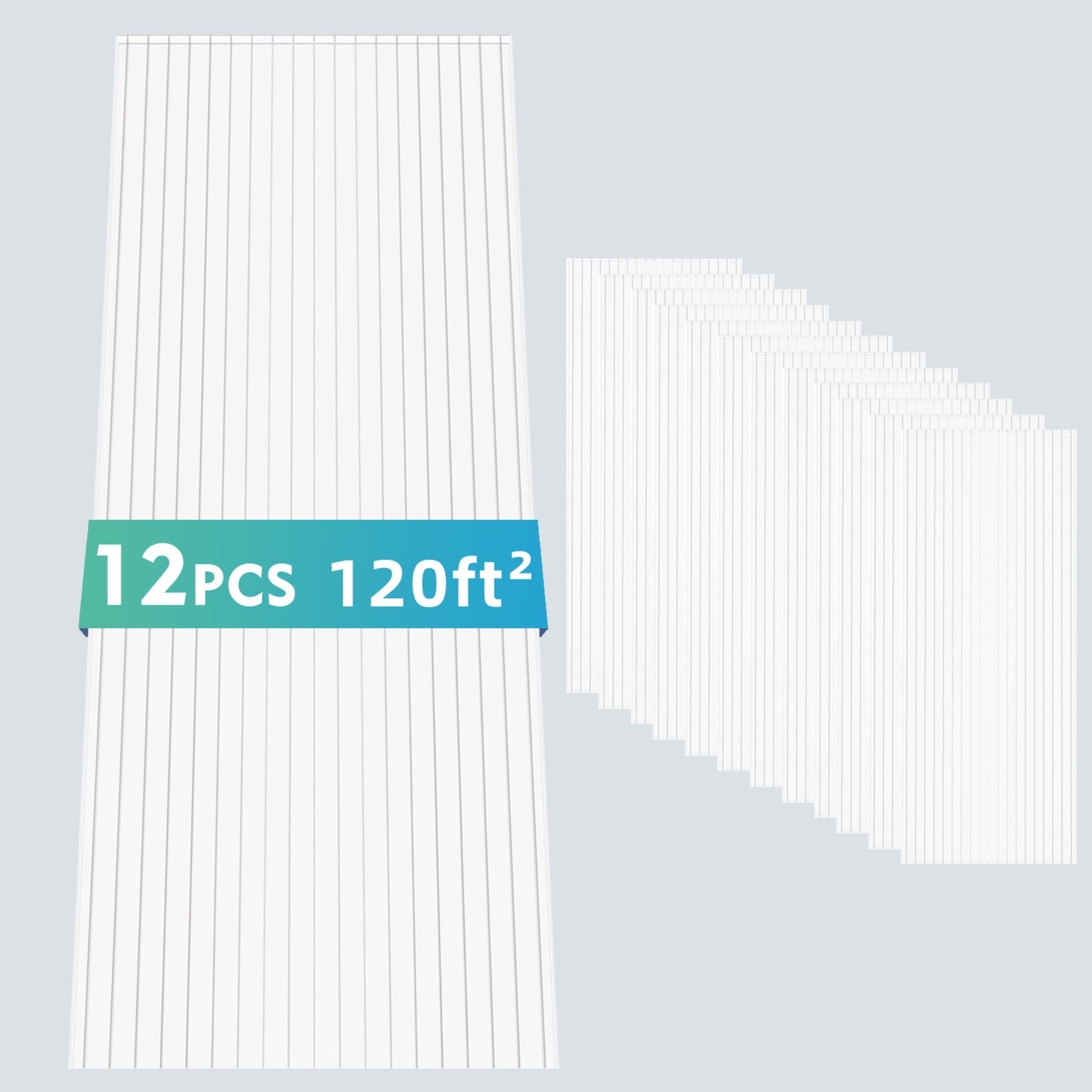 Noble House 12 Pack Twin-Wall Polycarbonate Greenhouse Panels, 5 ft x 2 ft UV-Protected Sheets, Transparent