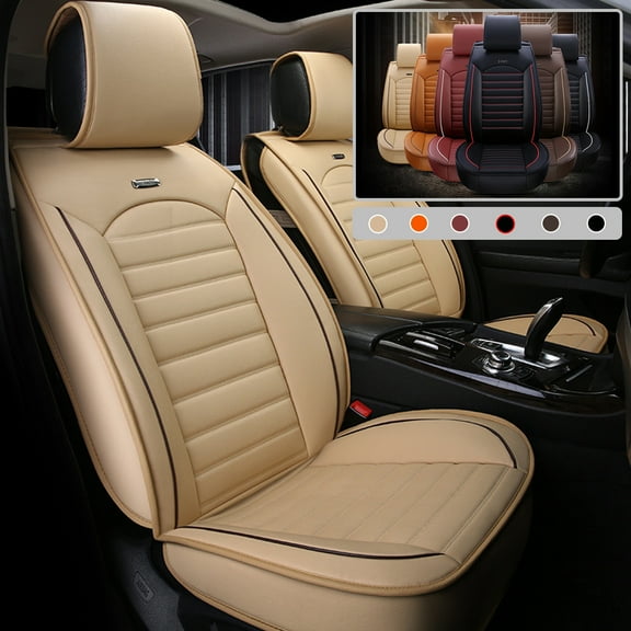 Tuqiang Front car seat covers leather. for Chevrolet for Avalanche 2001-2013 2 Seats Leather Compatible Airbag Waterproof Soft Front Rear Cushion Protector Beige
