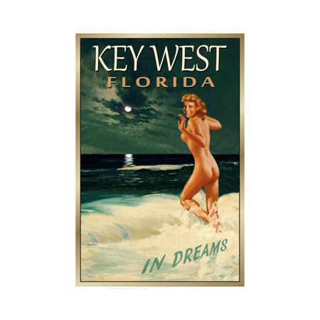 Poster KEY WEST Florida New Original Marilyn Monroe Poster Retro Nude Beach Bathing Beauty Pin Up Ocean Travel Art Print 169-UNFRAMED