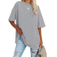 thumbnail image 4 of Summer Tops For Womens T Shirts Loose Fit Casual Crew Neck Oversized Back Print Short Sleeve Women's T-Shirts Graphic Tees Light Gray L, 4 of 7
