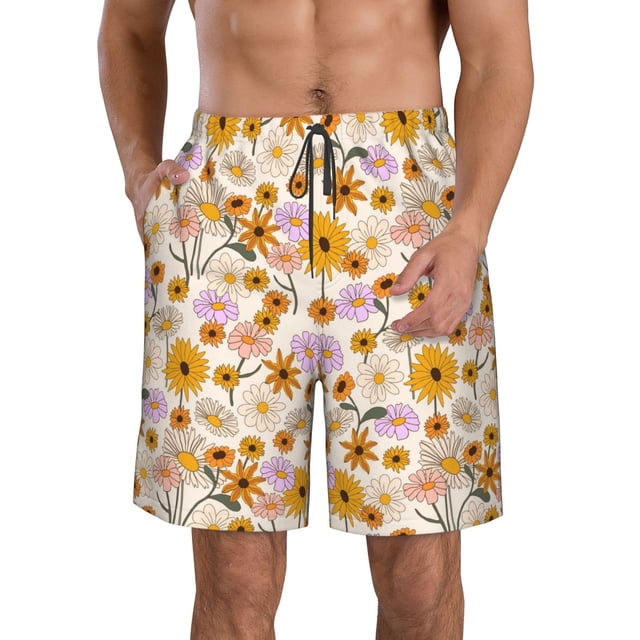 Balery Boho Flowers Traje de Baño Estilo Hawaiano para Hombre, Shorts de Secado Rápido con Bolsillos-X-Large