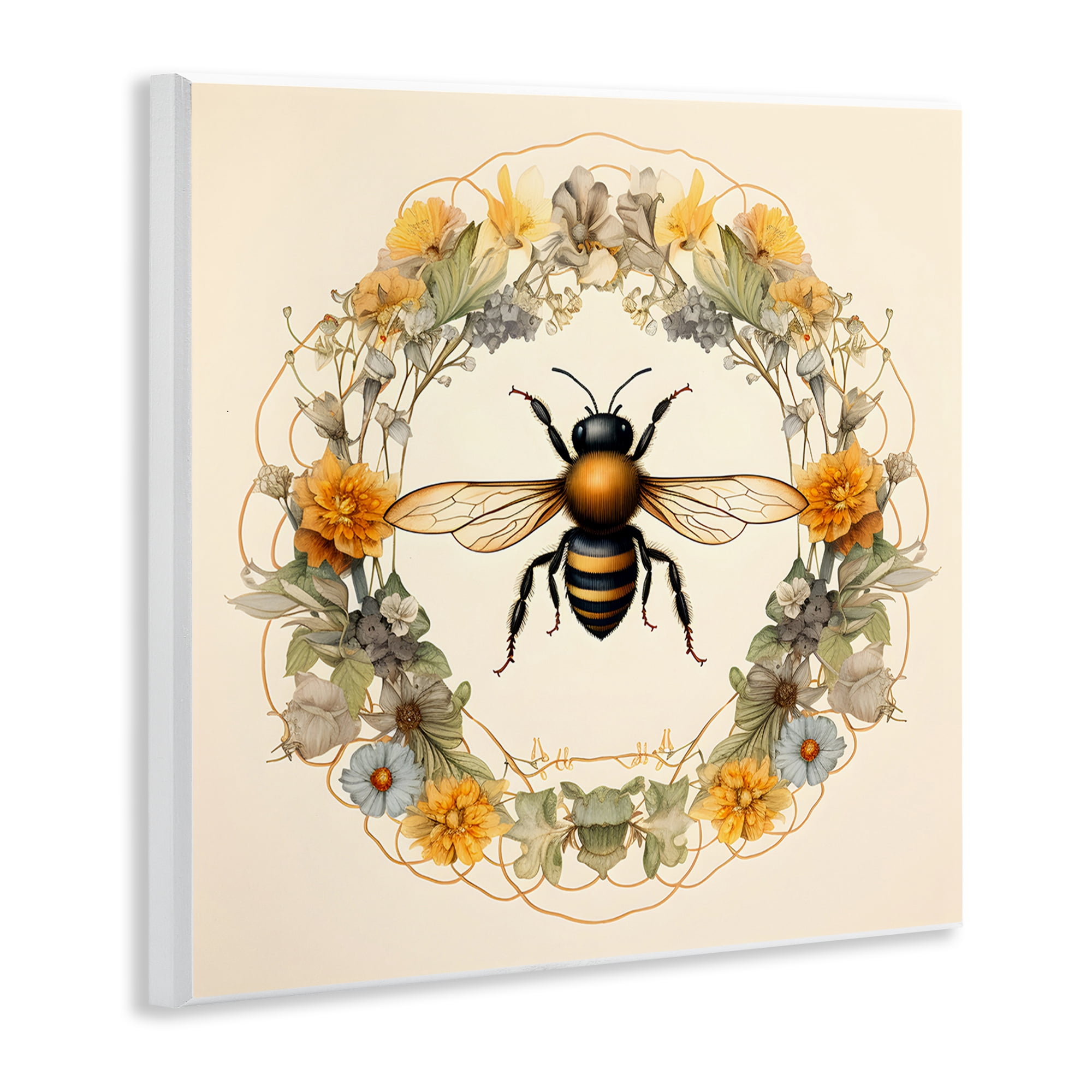 Stupell Industries Cottage Bee Wreath Animals & Insects Painting Unframed Art Print Wall Art, 12 x 12