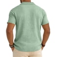 thumbnail image 4 of Domuza Men Summer Linen Polo Shirts Solid Color Buttons Down Fashion Short Sleeve Casual Loose Hawaii Beach Shirt Light Green L, 4 of 4