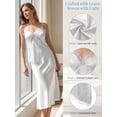 thumbnail image 5 of Deago Women's Summer Satin Lace Cami Tops Spaghetti Strap V Neck Backless Camisole Party Pajamas Asymmetrical Hem Tank Tops (White, M), 5 of 9