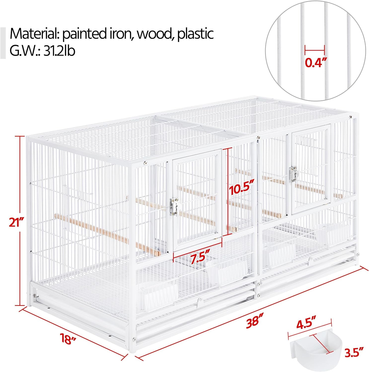 Single Strudy Wrought Iron Stackable Center Divider Breeder Birds Parrots Rolling Breeding Cage With Side Nesting Box Doors