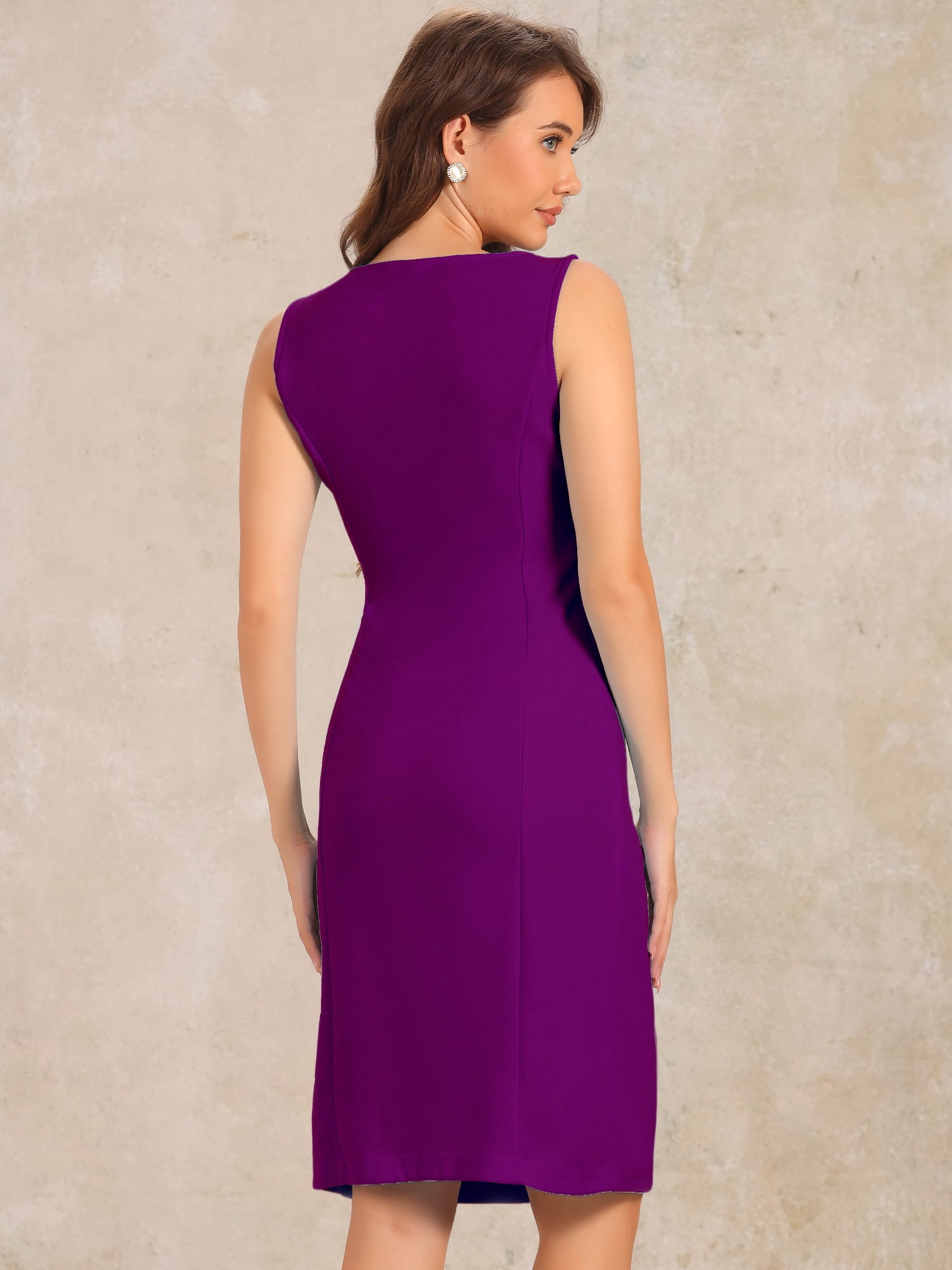 DARING DIVA Women's Work Sheath Dress Sleeveless Pencil Dress XS Purple