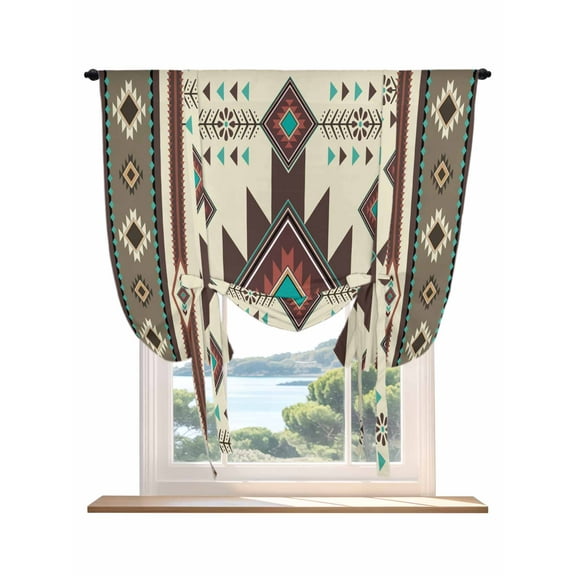 Brown Southwest Tie Up Curtains for Windows 54 Inch Length Balloon Curtains Kitchen Adjustable Balloon Window Shade Ethnic Boho Tribal Vintage Geometric Tie Up Valance Bathroom Curtain Window 42"x54"
