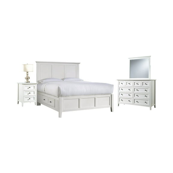 Pantego 4PC Queen Storage Bed, Nightstand, Dresser & Mirror Set in White Mahogany