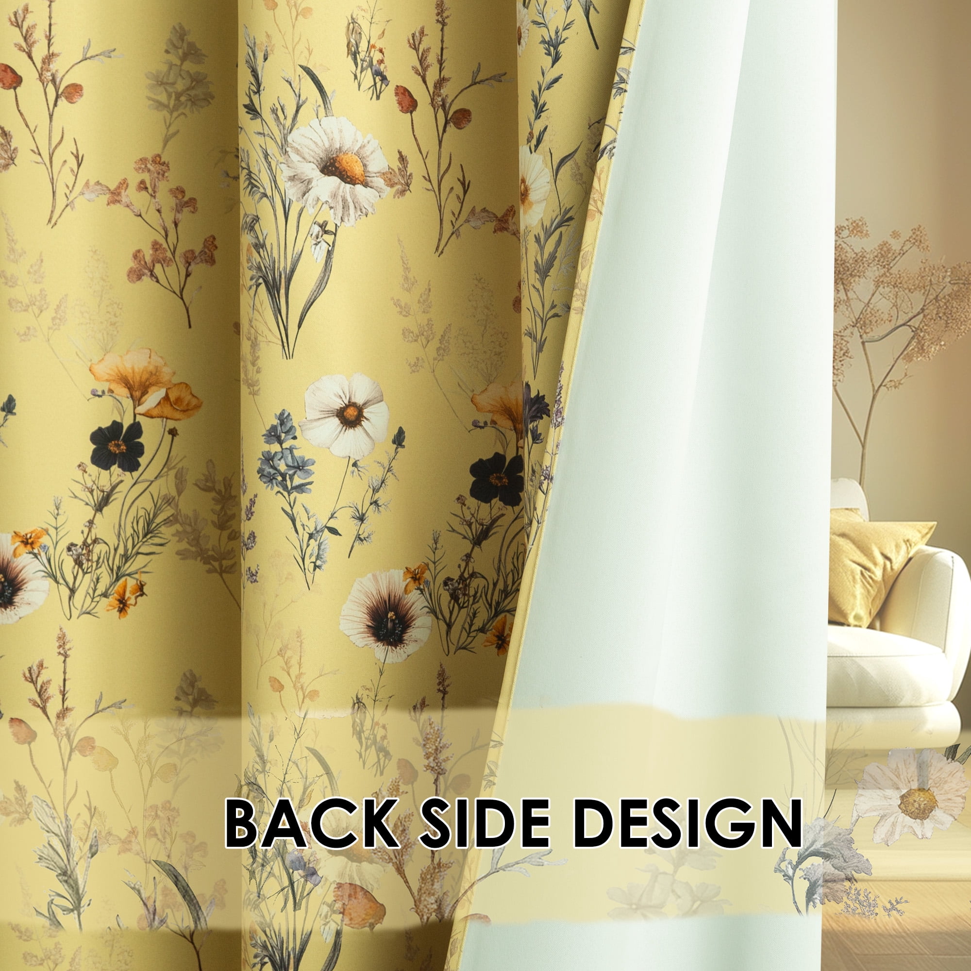 NICETOWN Floral Curtains for Bedroom, Blackout Thermal Insulated Privacy Protection Curtains Grommet Room Darkening Drapes for Living Room, Light Yellow, 52"x84"， 2 Panels