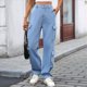 thumbnail image 5 of Pantalones Cargo para Mujer, Cintura Alta, Pierna , Holgados, Estilo Y2K, con 8 Bolsillos Azul Denim M, 5 of 10