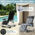 thumbnail image 3 of MOPHOTO Gray Zero Gravity Chair, Lawn Recliner, Reclining Patio Lounger Chair, Folding Portable Chaise with Detachable Soft Cushion, Cup Holder, Headrest, 3 of 11