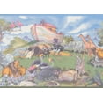 thumbnail image 1 of Noah's Arc Animals Blue Wallpaper Border Retro Design, Roll 15' x 10", 1 of 3
