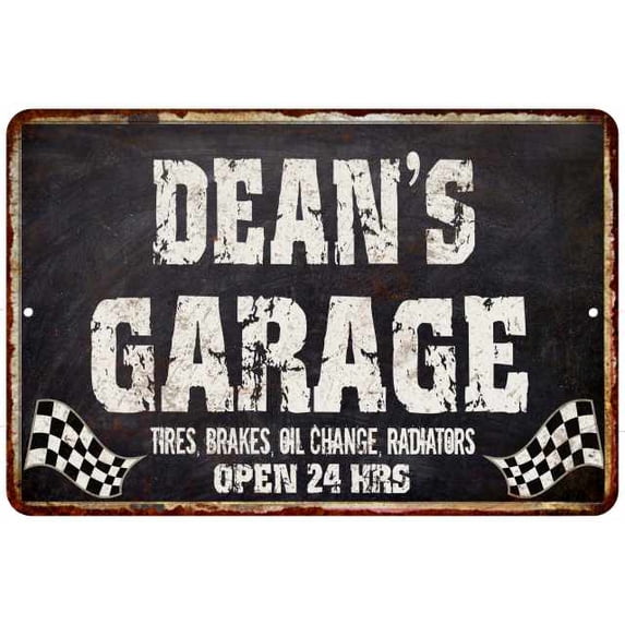 DEAN'S Garage Black Grunge Sign 8 x 12 High Gloss Metal 208120005051