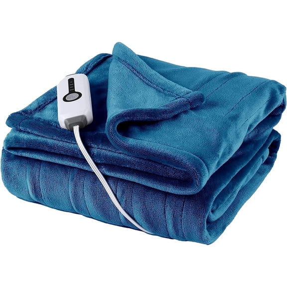 SUNNY HEAT Electric Heated Throw Blanket, Soft Flannel 50" x 60" with 4 Heating Settings & 3 Hours Auto off, Machine Washable-Teal