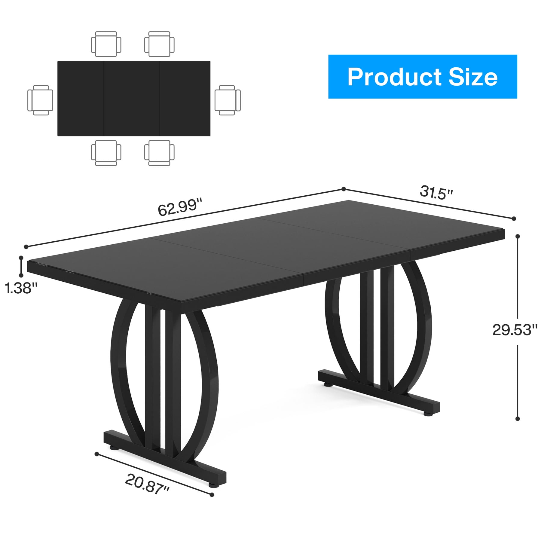 Fnova 63" Modern Dining Table for 6-8 People, Rectangular Kitchen Table with Sturdy Metal Frame, Dinner Table for Dining Room, Kitchen, Living Room, Home Office, Apartment