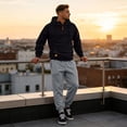 thumbnail image 5 of Zimjoy Hoodie Sweatpants Set Men, 1/4 Zip Hooded Sweatshirt with Arm Zipper Pocket & Black Drawstring Tapered Pants, Casual Tactical Athletic Sweatsuit for Outdoor Gym Daily Wear Black S, 5 of 6